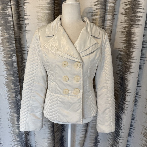 2B Bebe Jackets & Blazers - 2B Bebe Women's Sz M White Satin Down Feather Filled Winter Puffer Jacket Coat